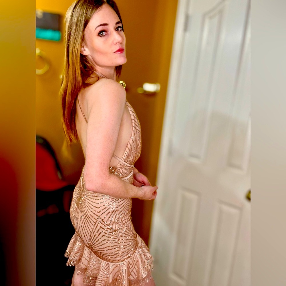 Hello Molly Gold Ruched Ruffled Cocktail Dress - Picture 5 of 10